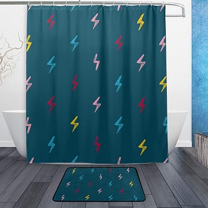 LKZNT Handgezeichnetes Blitzmuster Duschvorhang und Vorleger-Set