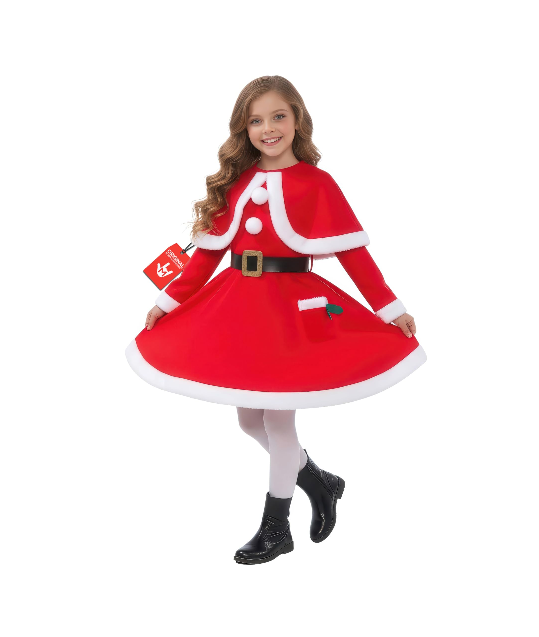 Morph Santa Costume for Girls - Mrs. Santa Claus Dress for Kids - Holiday Dress Up Outfit - Christmas Costume, Medium