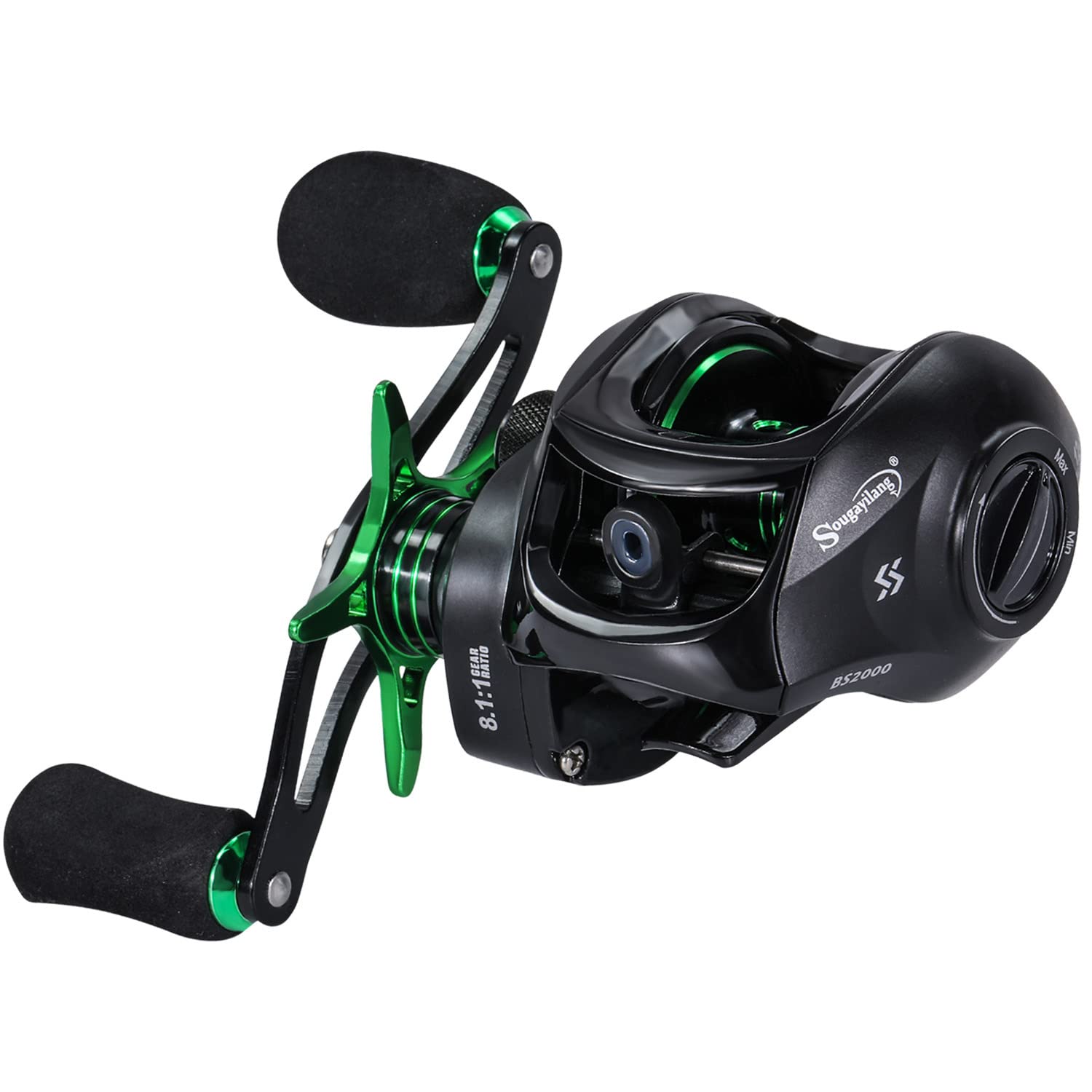 Sougayilang Baitcasting Fishing Reel with 9 + 1 Anti-Reverse Ball Bearings, 8.1:1 High-Speed Gear Ratio Casting Reel-Green-Right