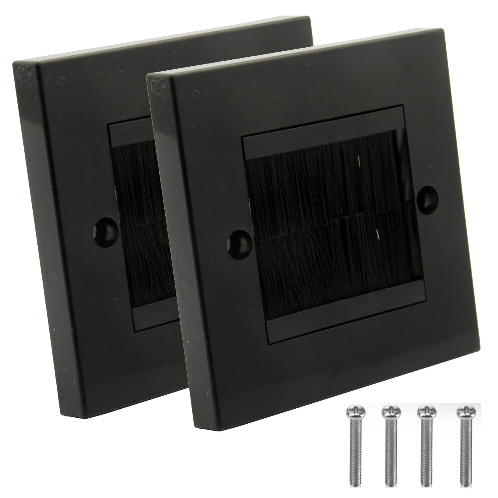 2Pcs Brush Wall Plate, Cable Entry Cover, Single Gang Brush Panel, Wall Cable Cover, Cable Pass Through Insert for Decorate HDMI, TV, Ethernet, Speaker Wires, for Home Office, with 4 Screws, Black