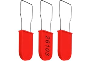 100 Red Plastic Padlock Security Seals with Metal Wire Numbered Anti Tamper Tag Hasps (Red)