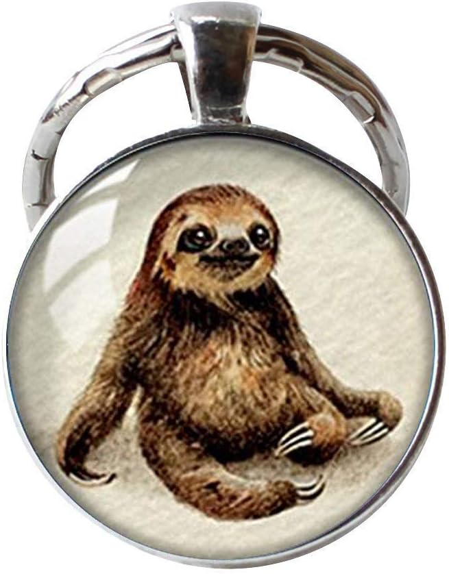 Retro Handmade Glass Dome KeyChain, Sloth KeyChain