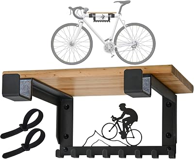 wisnew Bike Wall Rack with Shelf and 8 Hooks, Horizontal Indoor Storage