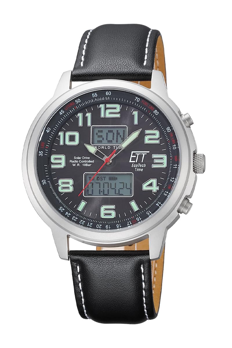 Eco Tech Time Solar Drive Radio Controlled Gents Watch Hunter II EGS-11301-22L World Timer, Lighting Function