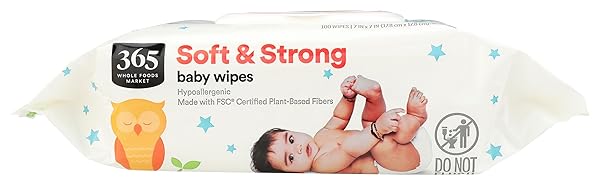 365 BY WHOLE FOODS MARKET, SOFT & STRONG DISPOSABLE BABY WIPES, FRAGRANCE-FREE, 100 COUNT