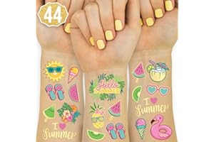 xo, Fetti Summer Pool Party Temporary Tattoos for Kids - Glitter styles | Birthday Party Supplies, Beach Party Favors + Tropical Decor