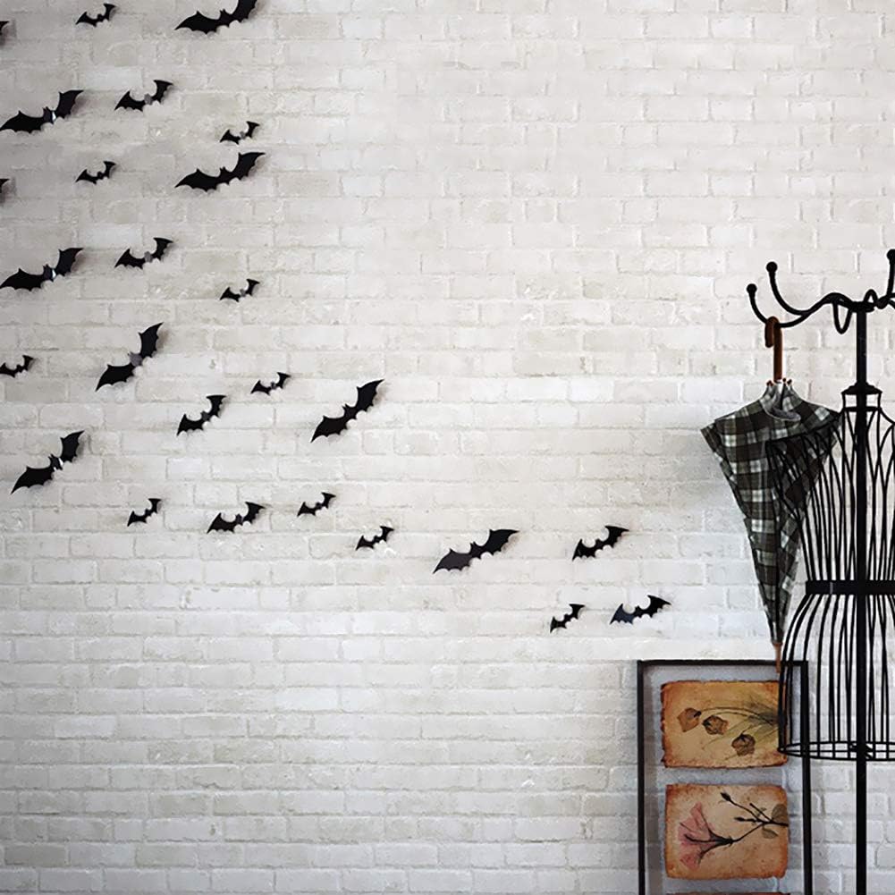 Besteek 120 Pack Halloween Decorations Bat Decals Plastic 3D Wall Bats Stickers for Home Window Decor Party Supplies (Black) - - 