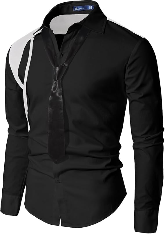 Mens Unique Shirts with Tie BLACK (SH12) Amazon.co.uk Clothing