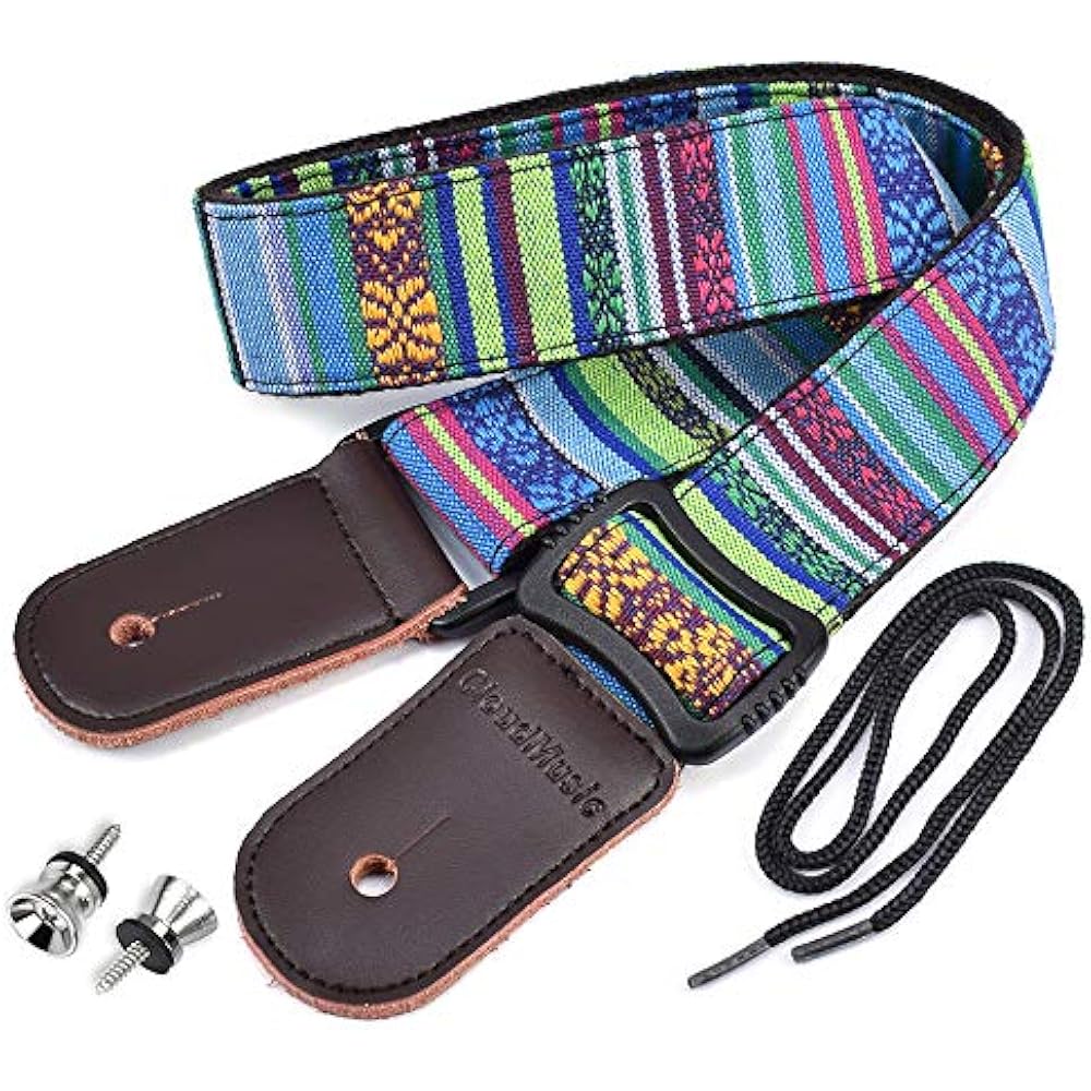 Colorful Hawaiian Vintage Ethnic Cotton Ukulele Strap Blue For Soprano