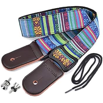 CLOUDMUSIC Colorful Hawaiian Vintage Ethnic Cotton Ukulele Strap Blue For Soprano Concert Tenor Baritone Strings Instruments (National Blue)