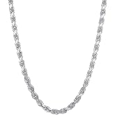 14k REAL Yellow/White Gold Solid 4mm, 3mm, 2.5mm, 2mm, 1.5mm Diamond Cut Rope Chain Necklace with Lobster Claw Clasp