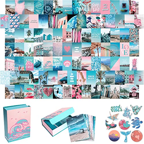 Blue Aesthetic Wall Collage Kit 100 Set 4x6 Inch Pink Vsco Room Decor For Teen Girls Summer Beach Wall Art Print Dorm Photo Collection Small Posters For Room Aesthetic Pricepulse