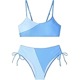 FoWear Girls Swimsuits Bikini Set 2 Pieces Color Block Bikini with Adjustable Shoulder Strap Girls Bathing Suit 7-16Y