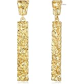 Chunky Gold Earrings for Women - Hammered Gold Plated Dangle Drop Jewelry Gifts