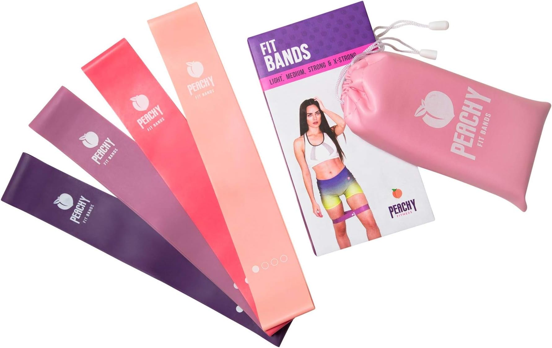 Peachy FitBands (4 Different Levels) Premium Resistance Bands - Perfect Set of Bands for Fitness Workouts and Physical Therapy - Great Gym Accessories for Legs and Glutes Activation Rutines.