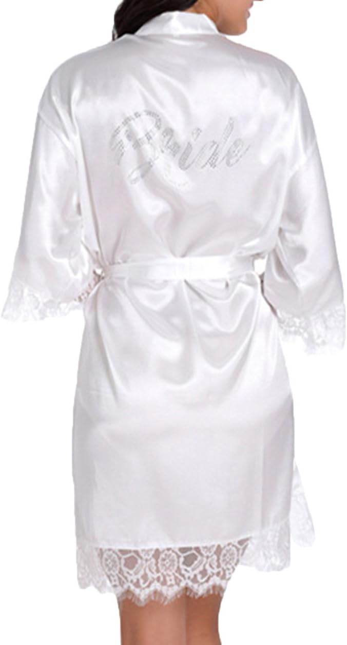 Bride Robes White Lace Bridal Party Robes Rhinestone Satin for Women