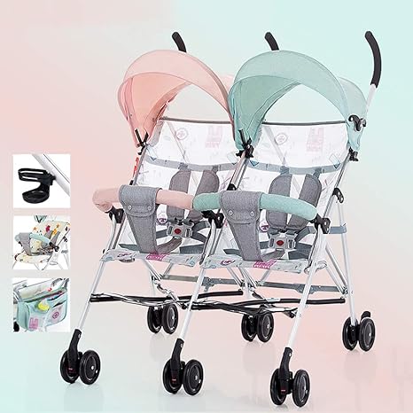 one hand fold double stroller