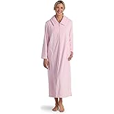 Miss Elaine Women's Long Fleece Robe, Long Sleeves and Zipper Front Closure, Collared Neck with Side Pockets