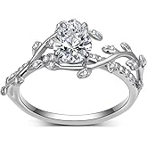 PreKaciouslv Pear Cut Moissanite Engagement Ring for Women, 925 Sterling Silver Teardrop-Shaped 1 Carat Moissanite Leaf Wedding Ring Anniversary Birthday Jewelry Gifts for Women Her