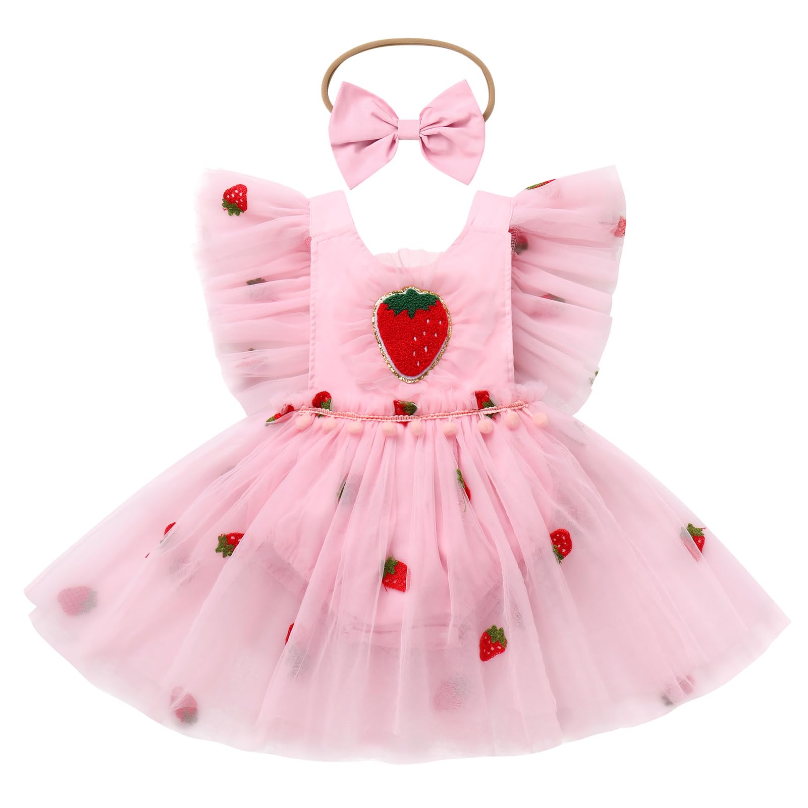 Photo 1 of ODASDO Strawberry Dress Baby Girl, Infant Berry 1st Birthday Cake Smash Outfit Toddlers Kids Half One Year Old Party Tutu Princess Romper Dress Bodysuit One-Piece Photo Shooting Clothes Pink 18-24M