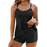 Aqua Eve Women's Two Piece Tankini Swimsuit with Shorts - Flowy Tummy Control Bathing Suit with Scallop Trim 2025