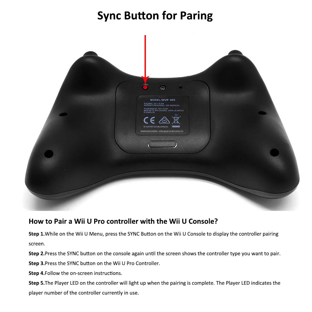 CuleedTec Black Classic Wireless Pro Controller Game Controller Gamepad Joypad Remote for Wii U