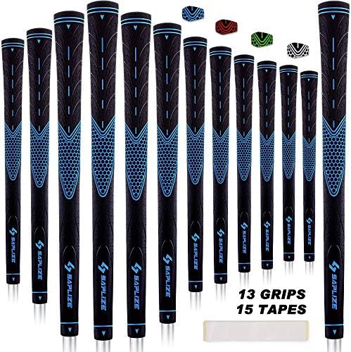 SAPLIZE Golf Grips Standard/Midsize 13 Grips with 15 Tapes or 13 Grips with Full Regripping Kit Anti-Slip Rubber Golf Club Grips SAPLIZE Golf Grips Standard/Midsize 13 Grips with 15 Tapes or 13 Grips with Full Regripping Kit Anti-Slip Rubber Golf Club Grips