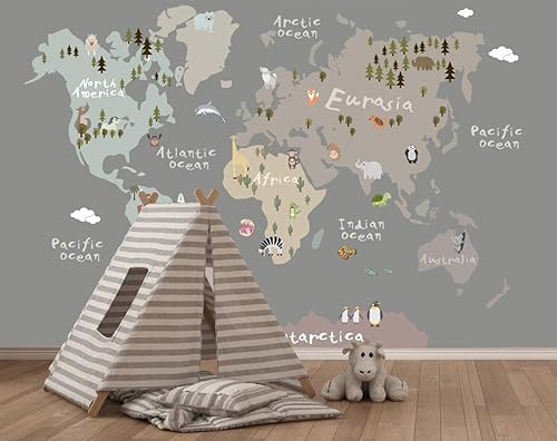 Amazon Com Grey Background Kids Wallpaper Kids World Map Wall Mural Nursery Map Wall Decor Girls Boys Bedroom Art Baby Room Grey Background Custom Color M0227d Handmade