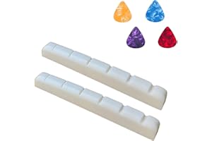 AEMROVI 2 Pcs 42mm Electric Guitar Bone Nuts for 6 String, Pre-Slotted Flat Bottom –Compatible with Strat/Tele Style,42x3.5x4.5/3.5mm–High-Density Cattle Bone for Brighter Tone Sustain (White, Set of 2)