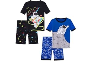 Vopawetty Boys 4-Piece Summer Pajamas Cotton Short Pjs Set Kids Sleepwear