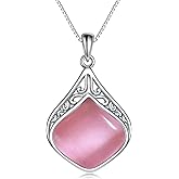 YAFEINI Teardrop Necklace Sterling Silver Filigree Irish Pendant Necklace Natural Stone Moonstone/Lapis Lazuli/Larimar/Moss Agate Necklace Jewelry