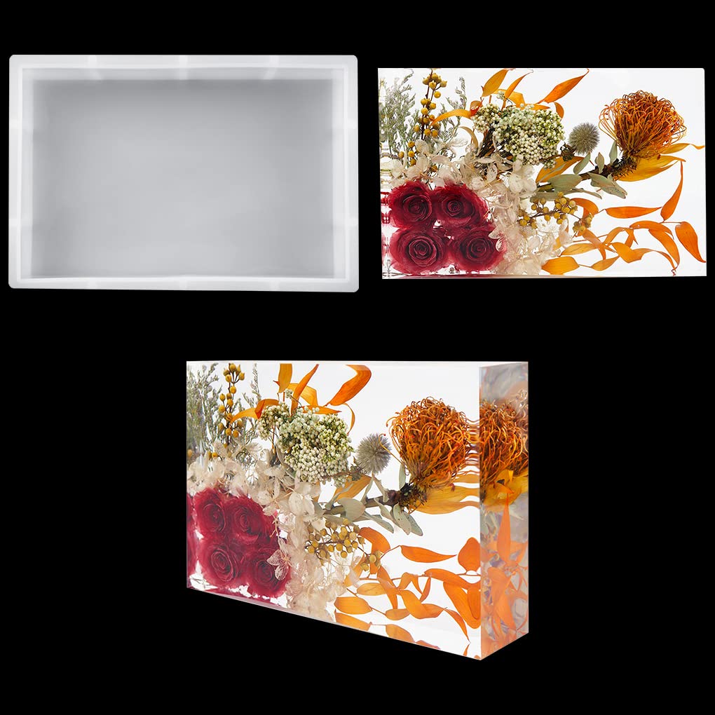 FineInno Rectangle Resin Mould, Large Cuboid Silicone Mould for Candle Soap Making, Resin Epoxy Casting Moulds for DIY Bookends, Paperweight, Dried Flower/Insect Specimen