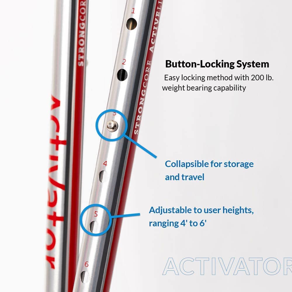 Urban Poling ACTIVATOR® Walking Poles for Balance and Rehabilitation – 1 Pair – Ergonomic CoreGrip™ Handles – Adjustable, Collapsible, and Lightweight for Stability and Recovery in Silver/Red