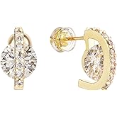 18K Gold-Plated Half-Circle Stud Earrings with 8.0mm Cubic Zirconia for Women | Fashionable Women's Gold Stud Earrings