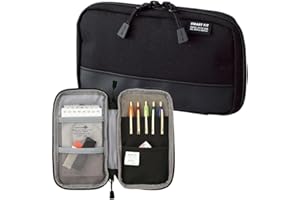 LIHIT LAB Compact Pen Case (Pencil Case), Water & Stain Repellent,3.5" x 6.5'', Black (A7687-24)