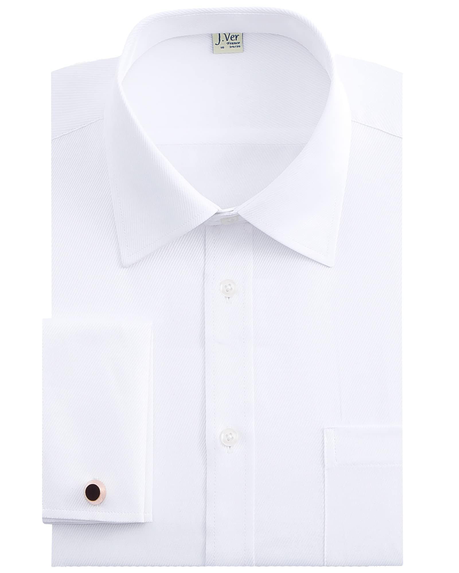 Photo 1 of J.VER Men's French Cuff Dress Shirts Regular Fit Long Sleeve Spread Collar Metal Cufflink White 17.5 Neck-34 Sleeve
