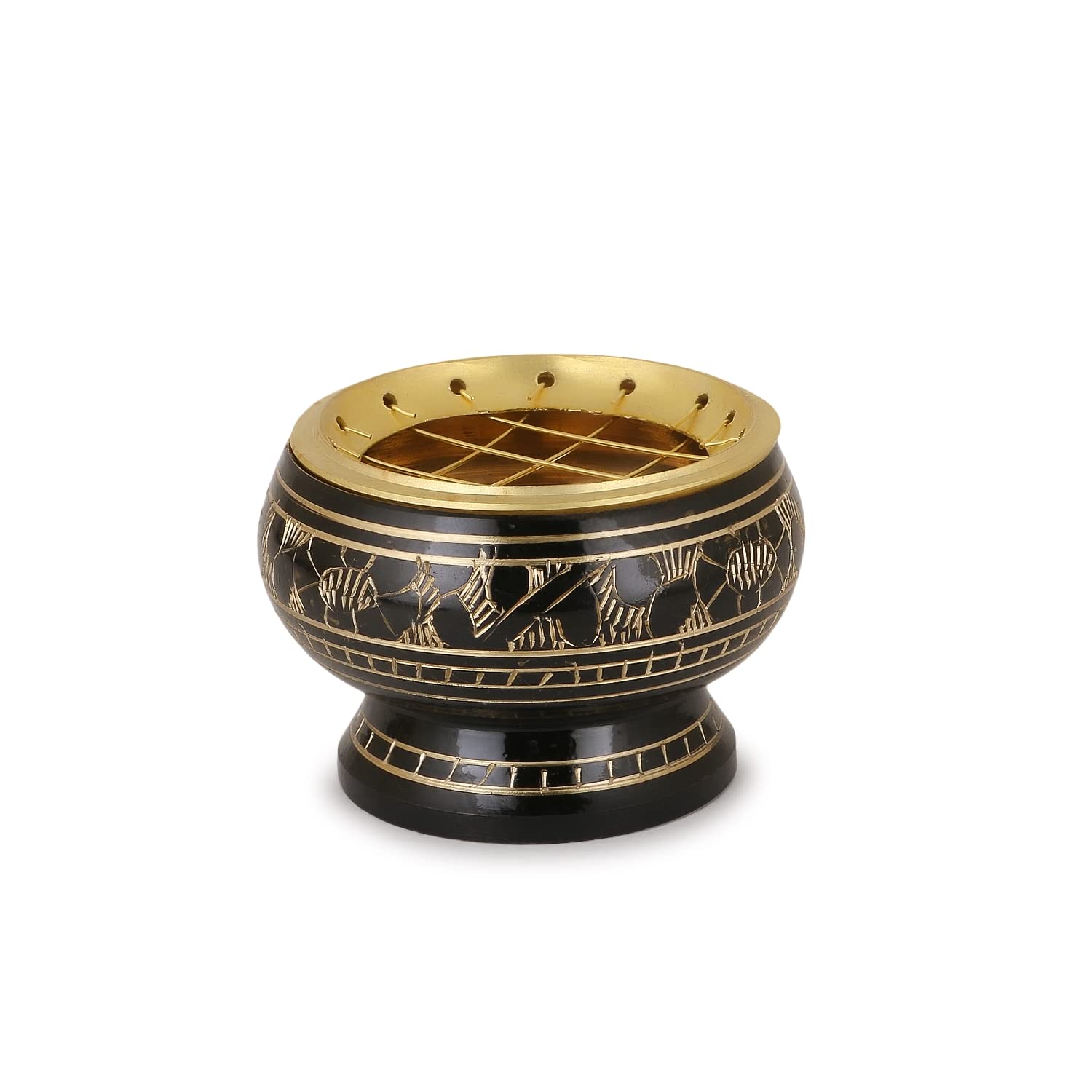 Zap Impex® Back Bowl with carved decoration very beautiful and versatile brass incense burner, approx. 5x5.5 cm