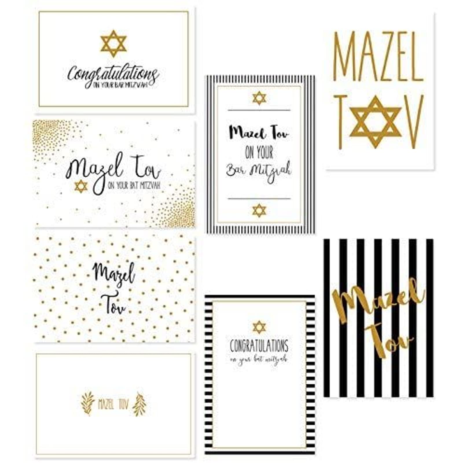 Photo 1 of Juvale Bat Mitzvah Gifts for Girls Greeting Collection - 4 x 6 In, 36 Pack, Gold Foil - Mazel Tov Cards Bulk with Blank Interior