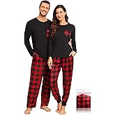 YOPUGEE Couple Matching Plaid Pajama Set Christmas Pjs for Men Women Long Sleeve Sleepwear Lounge Set With Pockets S-3XL