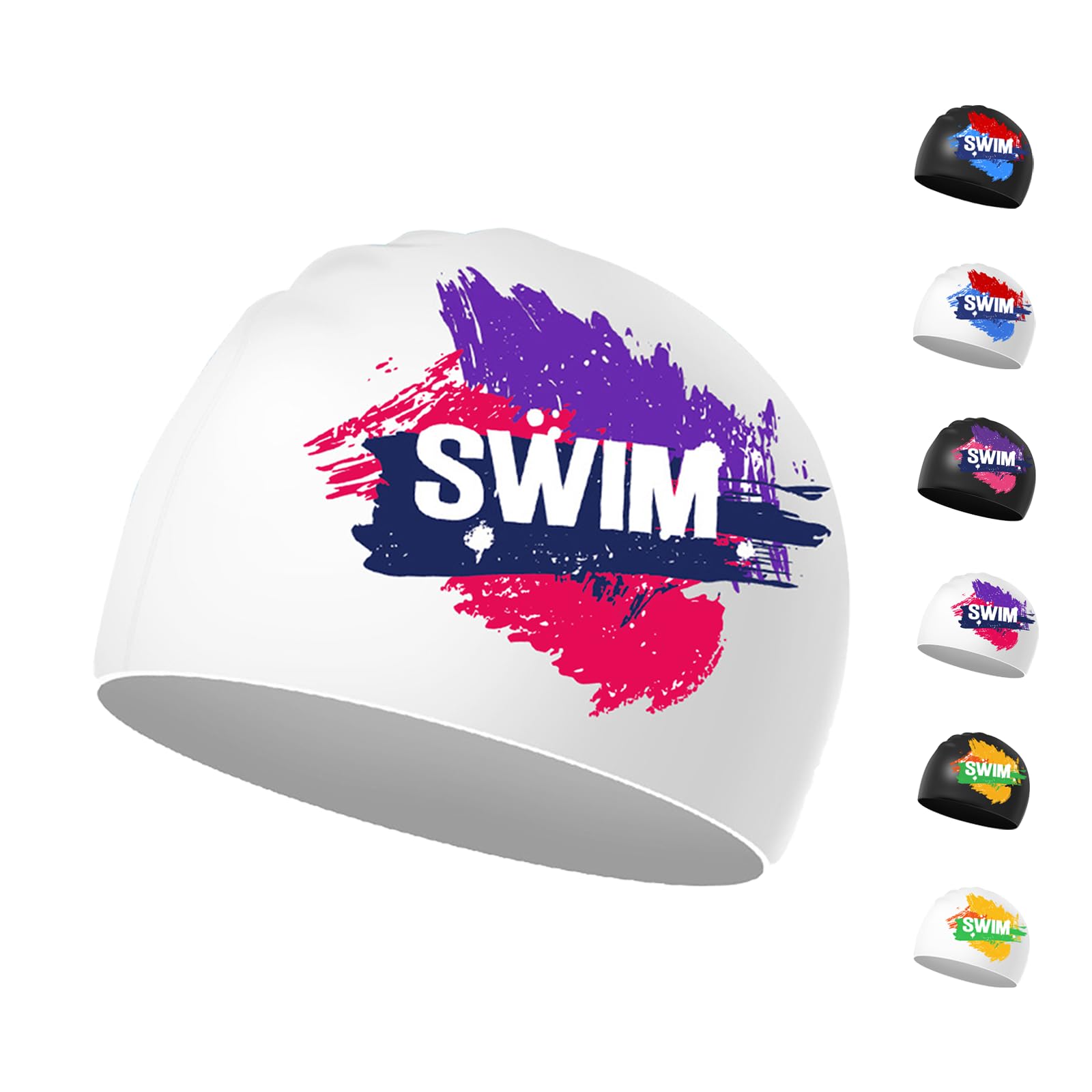 Swimming Cap Kids 6-14 - Swim Cap Kids Swim Hat Kids Swimming Cap Boys Girls, Silicone & Waterproof (White, Purple&Pink)