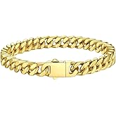 Bestyle Thick Mens Cuban Link Chain Bracelets, Durable Real 18K Gold/Black Metal Plated Solid Stainless Steel Hand Chain Cuban Bracelets for Men, Silver Black Gold Bracelets for Father Husband