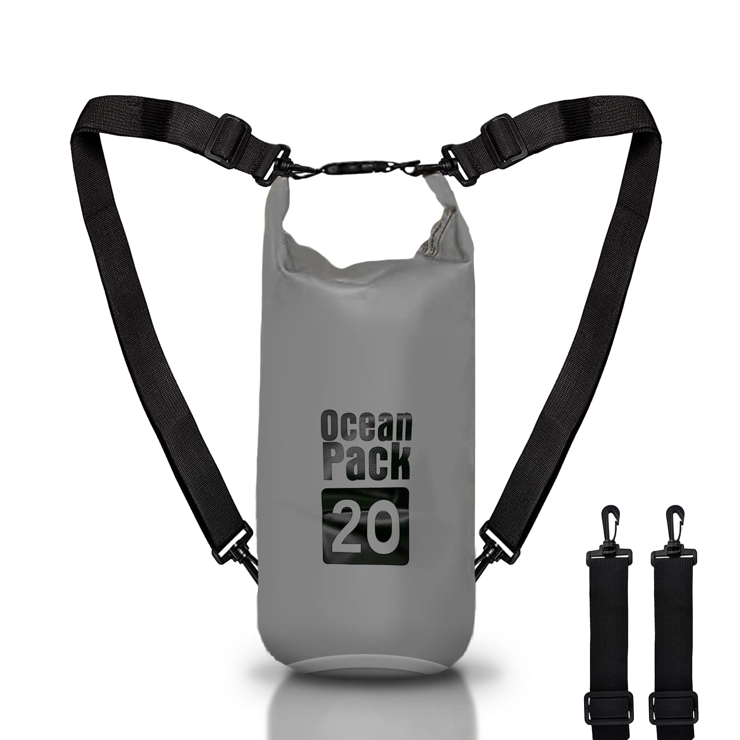 Waterproof Bag 5/10/20L, Dry Bag Sea, Waterproof Cover Shoulder Strap for SUP, Canoeing, Kayaking, Boat Trip Boat, Fishing, Rafting, Camping, Grey, 20l, DRY BAG