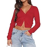 Ezbelle Women's Long Sleeve Open Front Cropped Lightweight Cardigan Sweater Button Down Shirt 2026 Fall Tops