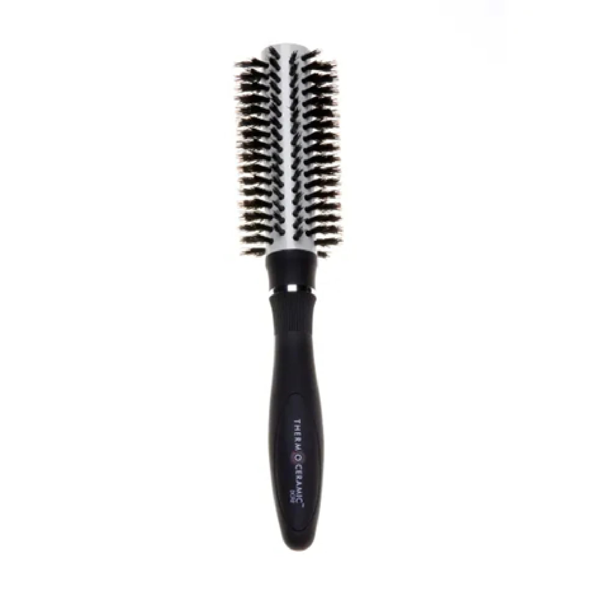 Denman Thermoceramic Round Hair Brush for Blow Drying and Straightening Medium Length Hair Ceramic Body with Boar Bristles Diameter 25/52 mm