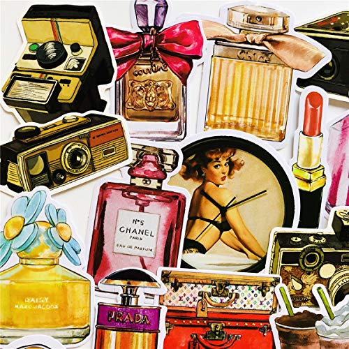 29PCS Girl Vintage Stickers Retro Fashionable Women‘s Perfume Bottle Suitcase Vintage Camera Waterproof Sticker Laptop Car Suitcase Computer Water Bottle Mobile Phone Stickers Decals (Vintage 1)