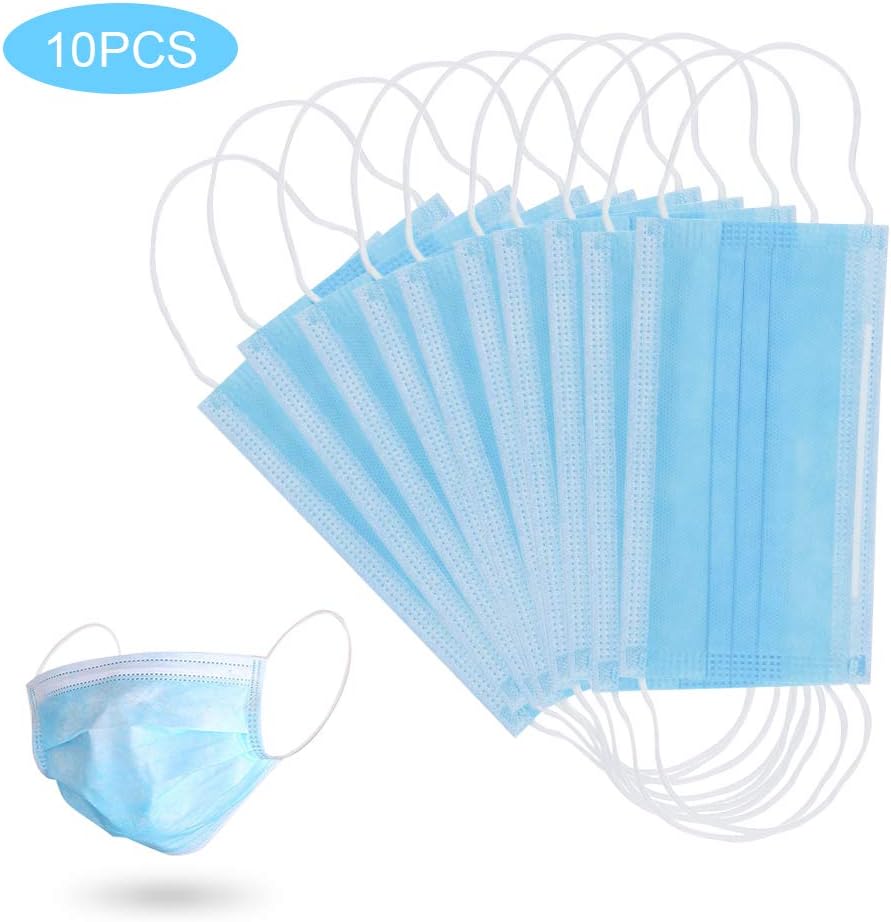WSTJY Disposable Face Masks 3 Ply Breathable and Comfortable for Blocking Dust Air Pollution Protection Surgical Masks (10 PCS, Blue)