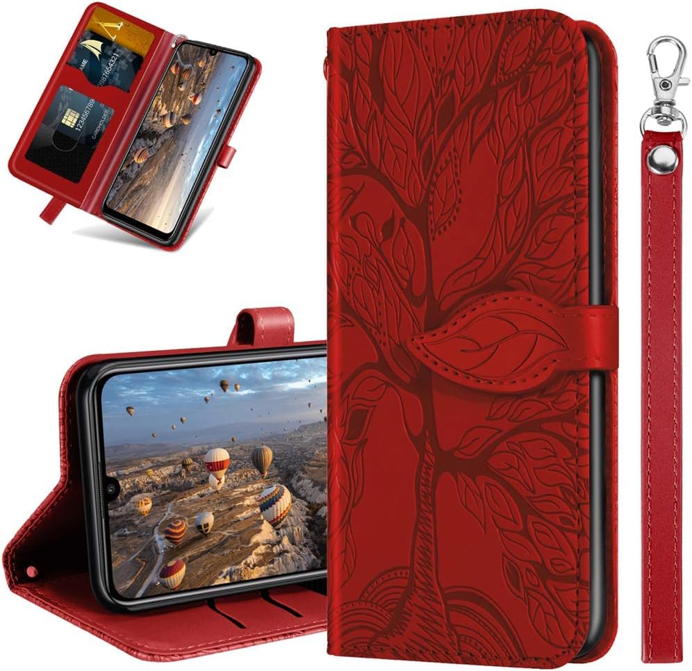 IMIRST Wallet Case for Apple iPhone 15 Pro Max - Premium Leather Card Slots Kickstand Flip Protective Case Cover for Apple iPhone 15 Pro Max, RX2 Tree Red