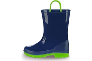 EUXTERPA Boys Girls Waterproof Rain Boots Kids Toddler Solid Color Boots with Easy On Handles