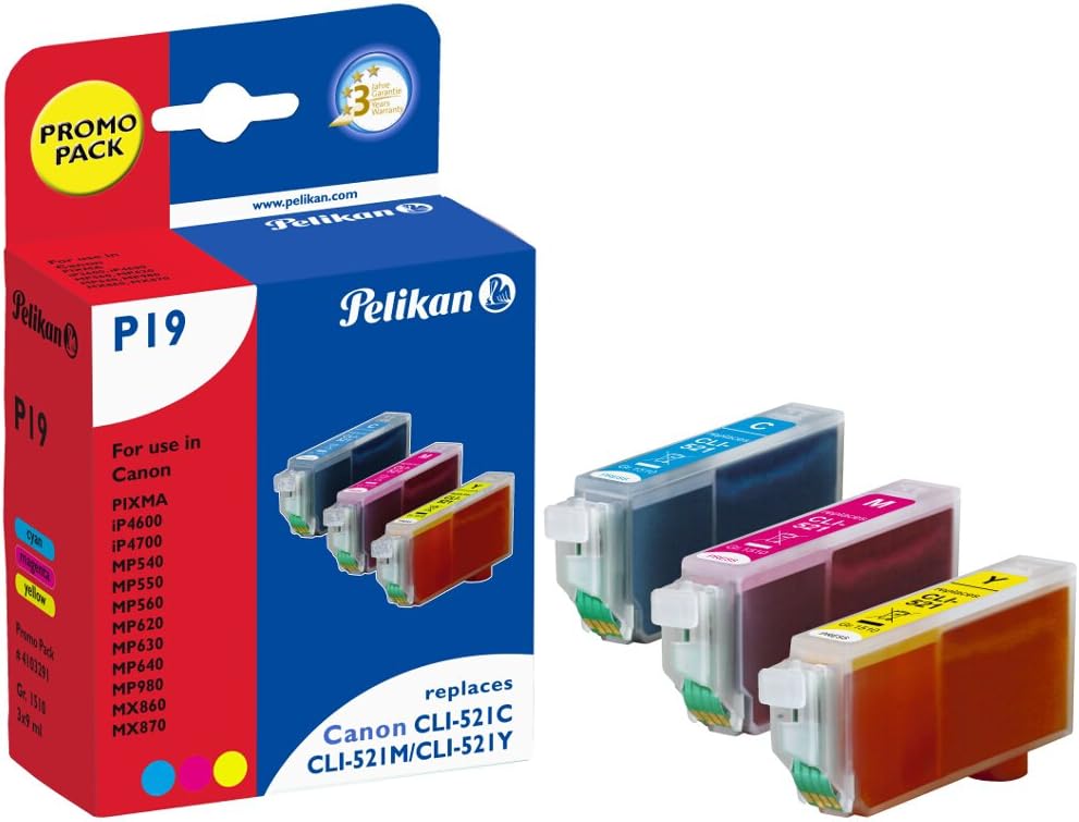 Pelikan P19 - Print cartridge ( replaces Canon CLI-521M, Canon CLI-521Y, Canon CLI-521C ) - 1 x yellow, cyan, magenta