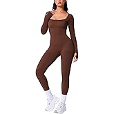 BRXL Long Sleeve Jumpsuit for Women Built-In Bra Workout Yoga Full Body Suits Shapewear One Piece Bodycon Jumpsuits